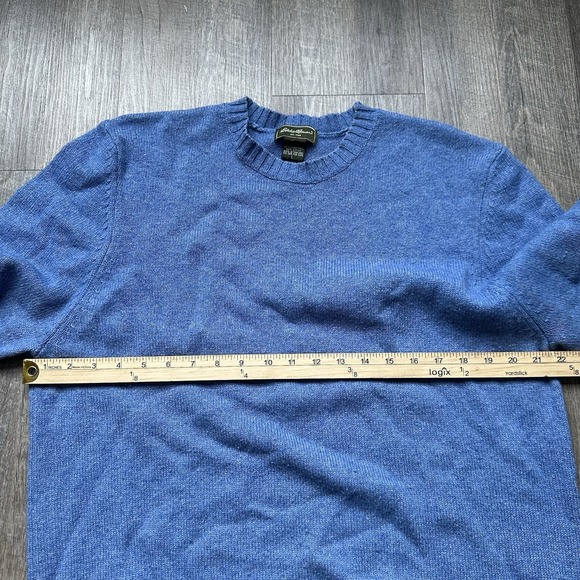 Eddie Bauer Mens Blue Sweater L Crewneck Lambswool Mix  Pullover Warm Soft - Picture 4 of 7
